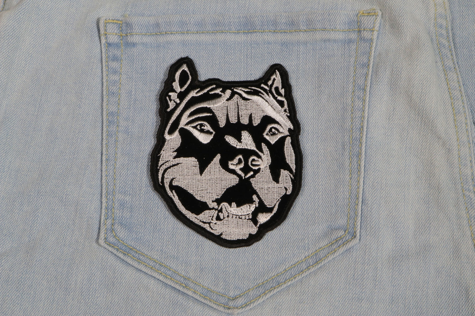Detailed Pitbull Embroidered Patch apparel application view