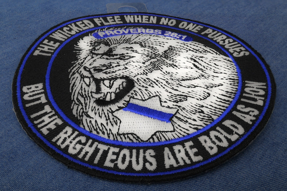 Police Patches - The Righteous Are Bold as Lions Patch for Law Officers ( 4x4 inches )