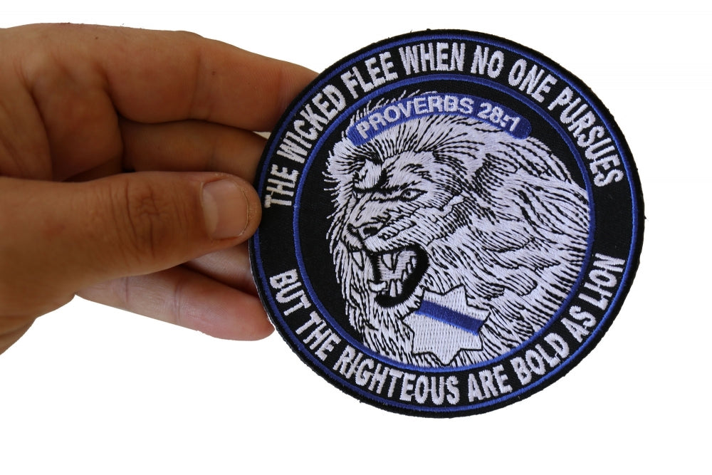 Righteous Lion Police Embroidered Patch shown for scale