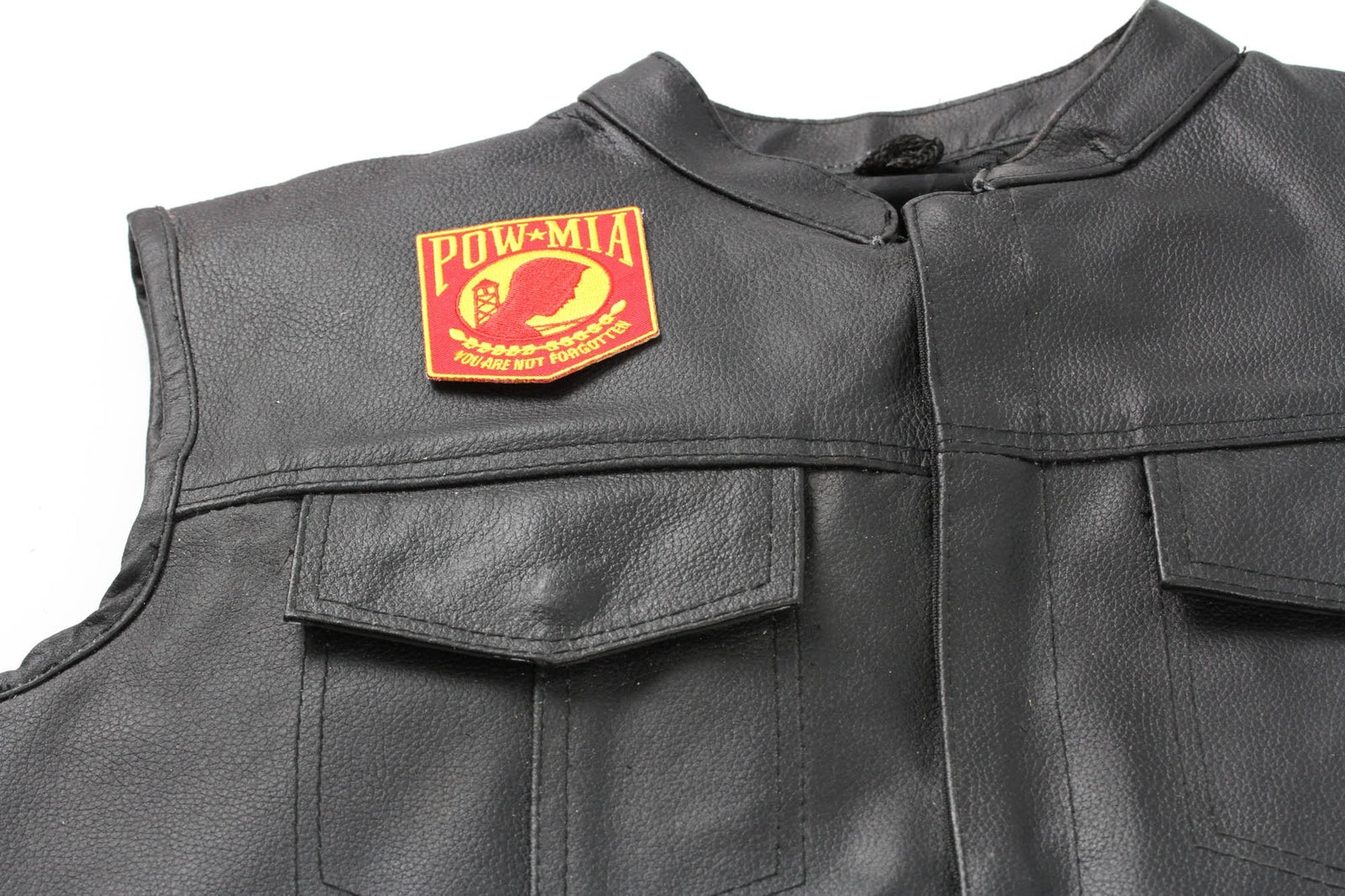 POW MIA Red Yellow Embroidered Patch shown for scale