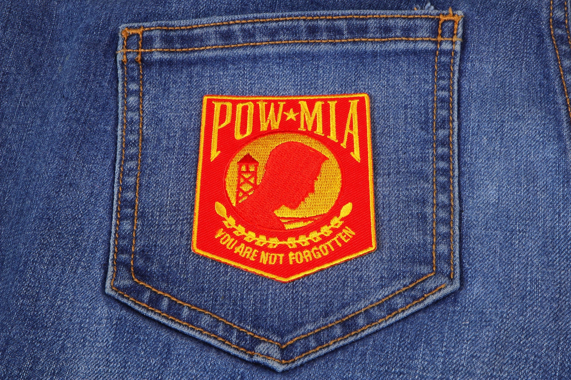 POW MIA Red and Yellow Patch ( 3 x 3 inches )