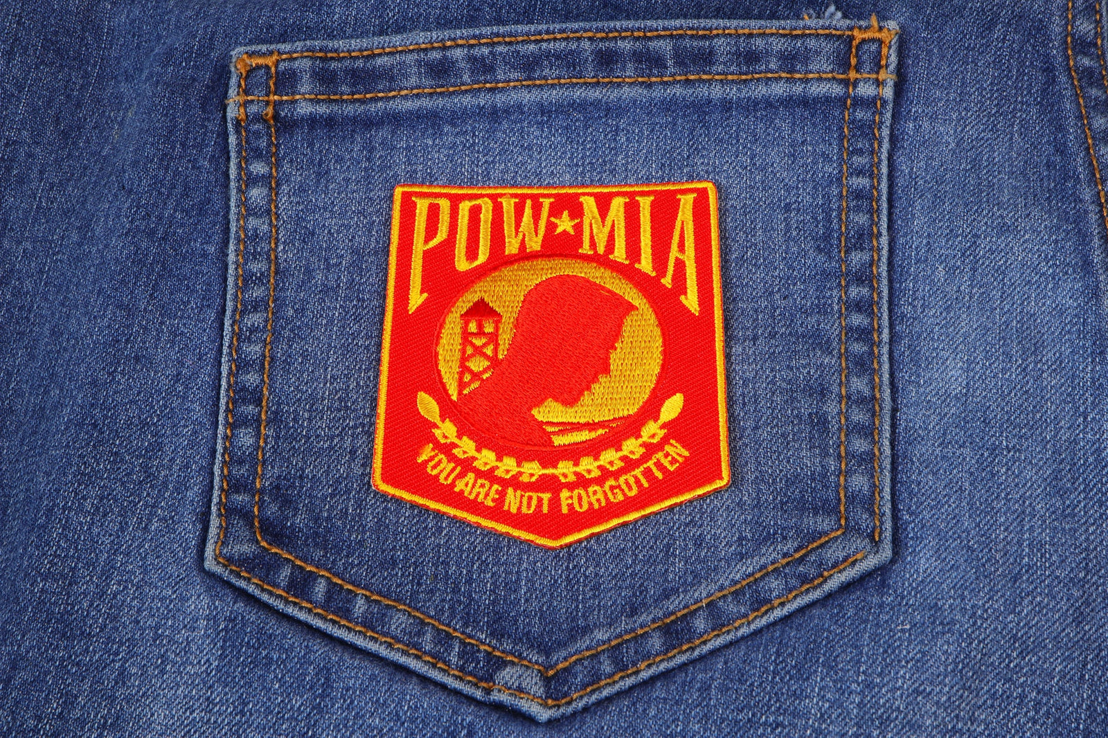 POW MIA Red Yellow Embroidered Patch apparel application view