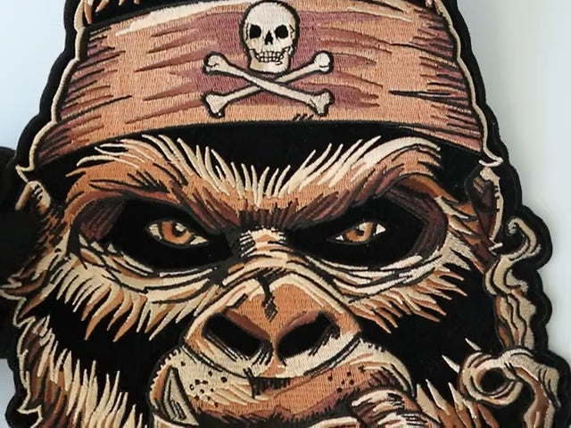 Large Gorilla Smoking Cigar Embroidered Patch product video