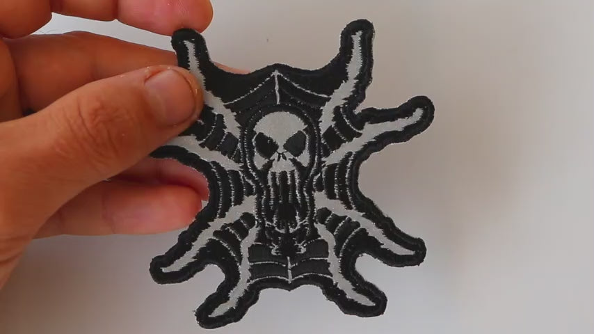 Spider Skull Reflective Embroidered Patch product video