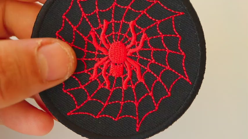 Red Spider Web Embroidered Patch product video