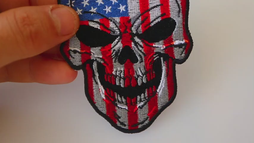 American Flag Skull Large Embroidered Patch product video