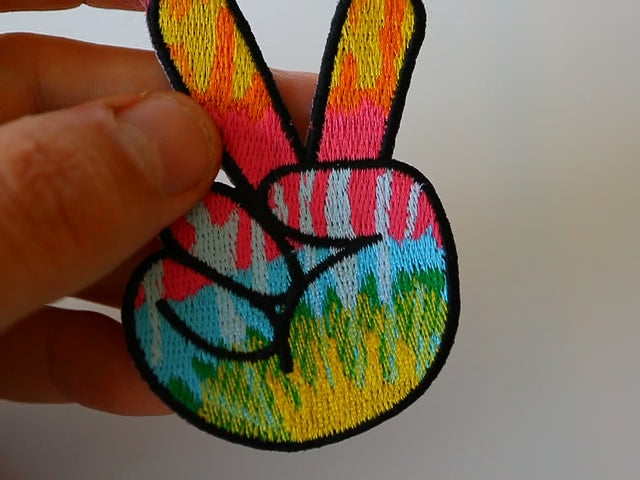 Colorful Peace Fingers Embroidered Patch product video
