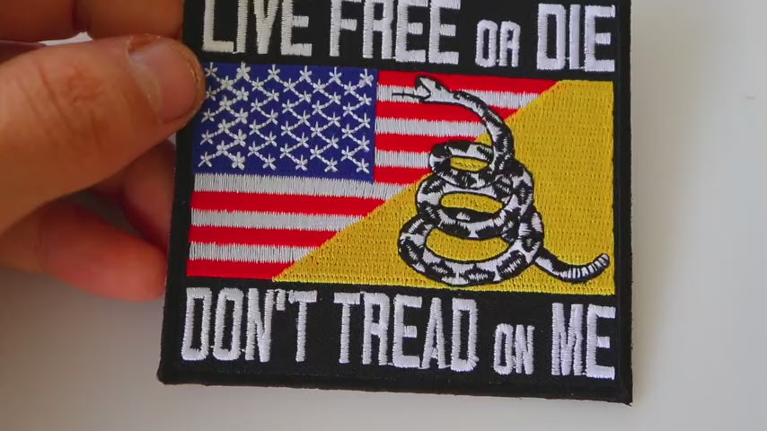 Live Free or Die Gadsden Flag Embroidered Patch product video