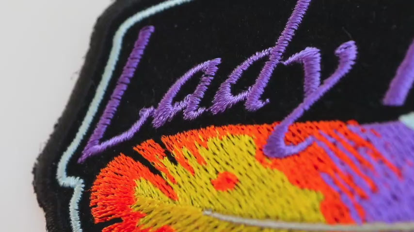 Hummingbird Lady Rider Embroidered Patch product video