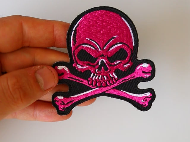 Pink Skull Crossbones Embroidered Patch product video