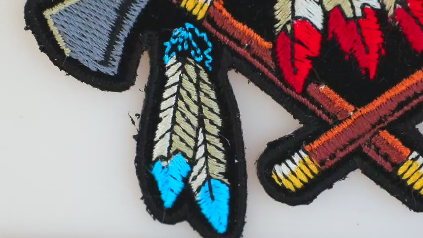 Indian Chief Battle Axes Embroidered Patch product video