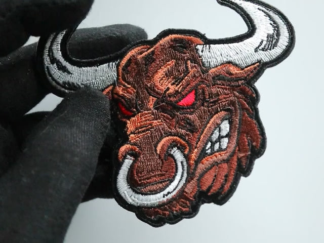 Product video showing the Angry Bull embroidered patch