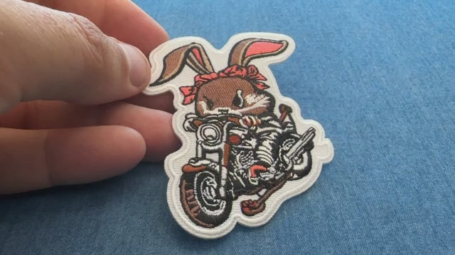 Cute Rabbit Motorcycle Embroidered Patch product video