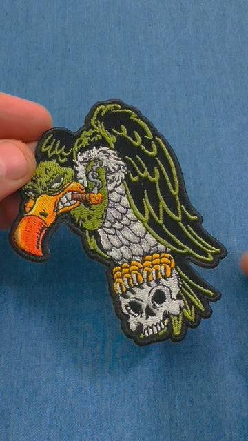 Vulture on Skull Embroidered Patch product video