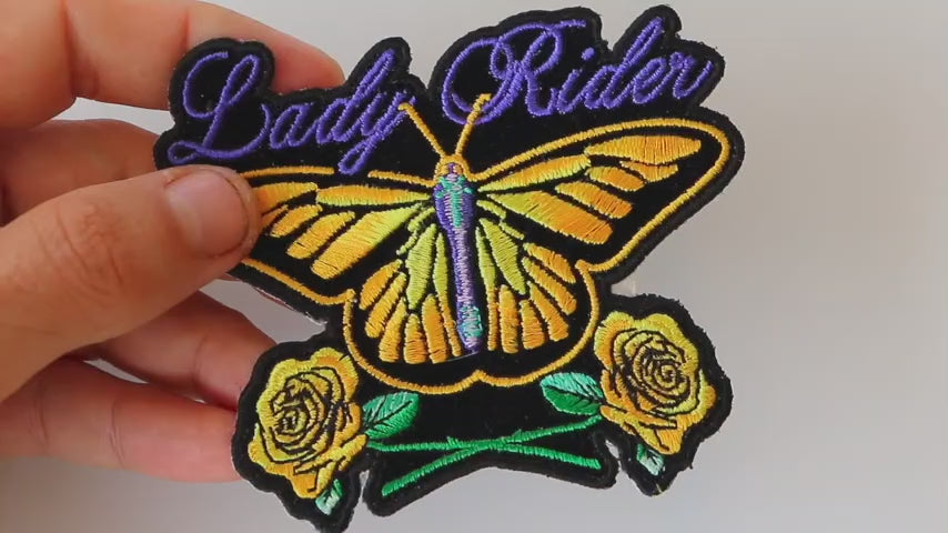 Lady Rider Butterfly Embroidered Patch product video