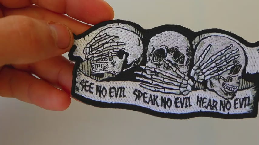 See Hear Speak No Evil Skull Embroidered Patch product video