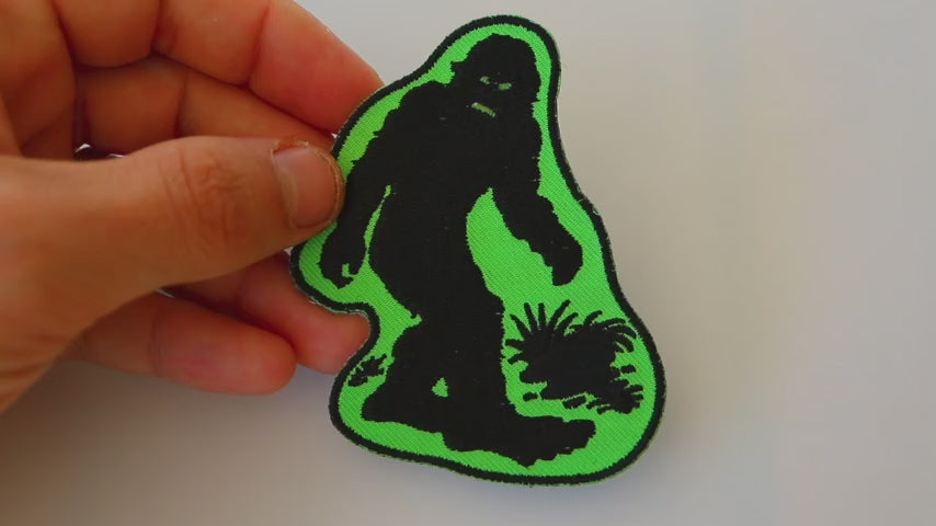 Product video showing the Big Foot Sasquatch embroidered patch