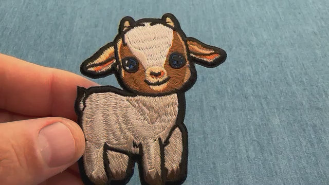 Product video showing the Baby Goat embroidered patch