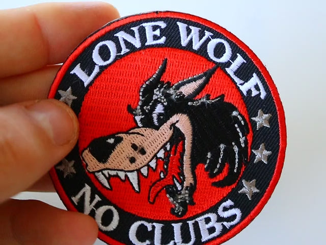 Lone Wolf No Clubs Biker Embroidered Patch product video
