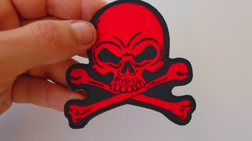Red Skull Crossbones Embroidered Patch product video