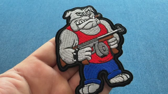Bulldog Machine Gun Embroidered Patch product video