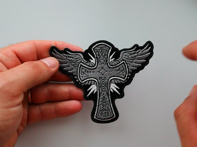 Christian Cross Wings Iron-On Embroidered Patch product video