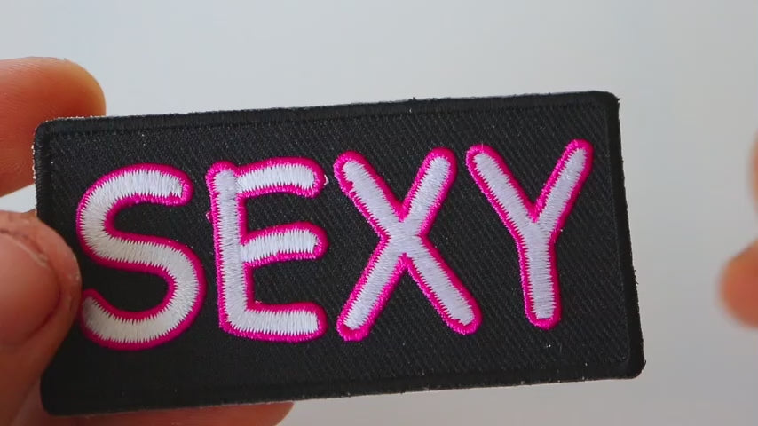 Bold Sexy Text Embroidered Patch product video