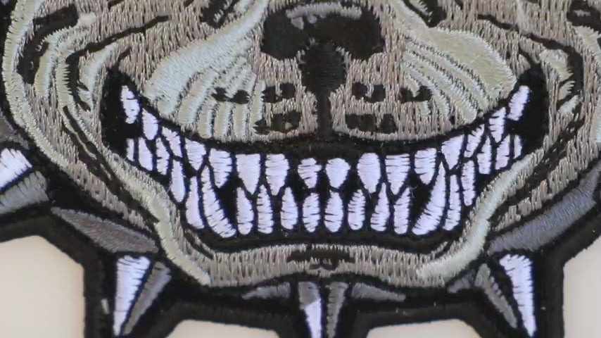 Gray Pitbull Dog Embroidered Patch product video