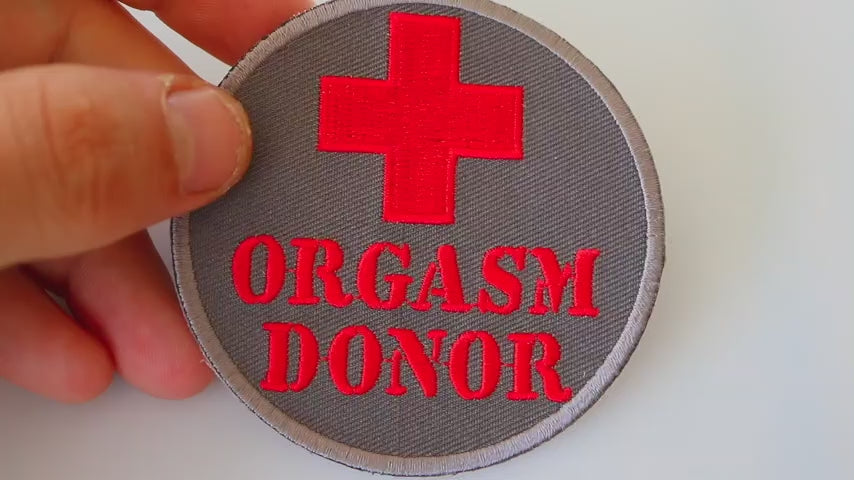 Humorous Donor Biker Embroidered Patch product video