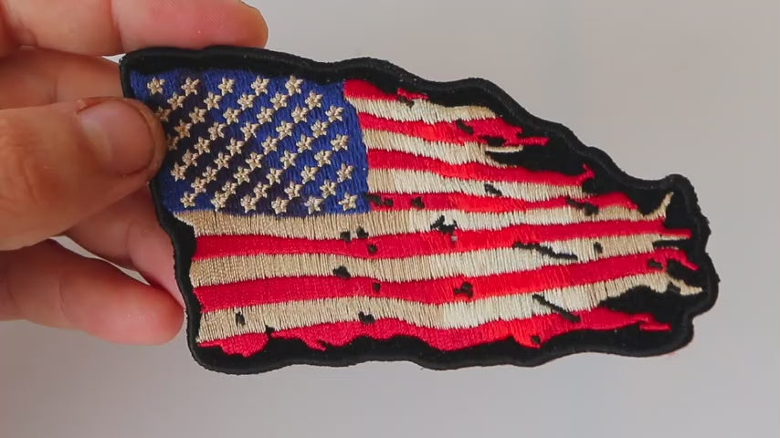 Tattered US American Flag Embroidered Patch product video