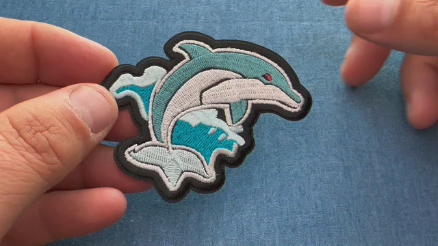 Product video showing the Ocean Dolphin embroidered patch