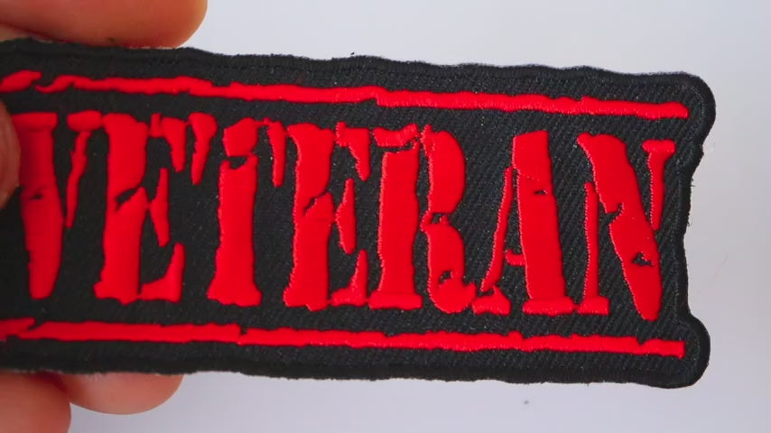 Veteran Red Military Style Embroidered Patch product video