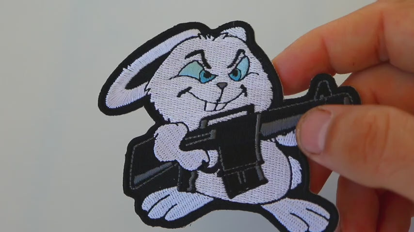 Machine Gun Bunny Novelty Embroidered Patch product video