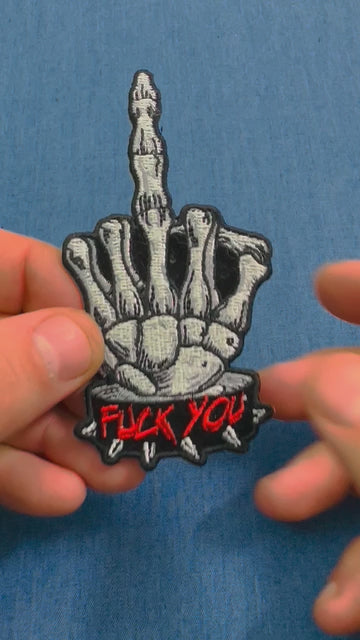 Skeleton Middle Finger Embroidered Patch product video