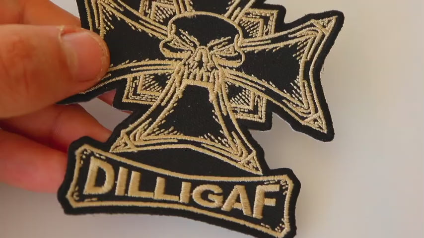DILLIGAF Skull Cross Embroidered Patch product video