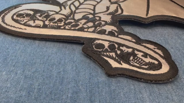 Dragon with Skulls Reflective Embroidered Patch product video