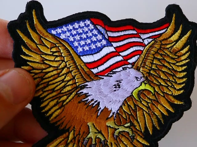 Gold Eagle American Flag Embroidered Patch product video