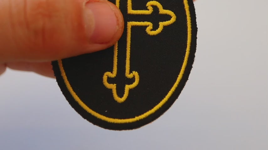 Christian Cross Oval Embroidered Patch product video