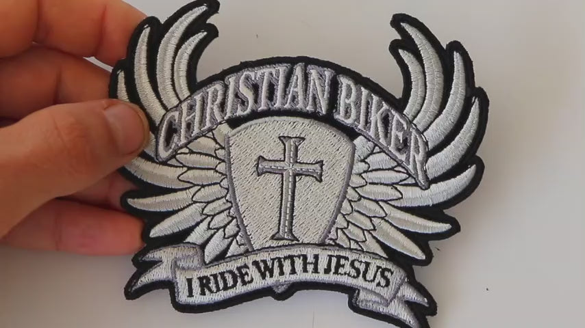 I Ride with Jesus Small Embroidered Patch product video