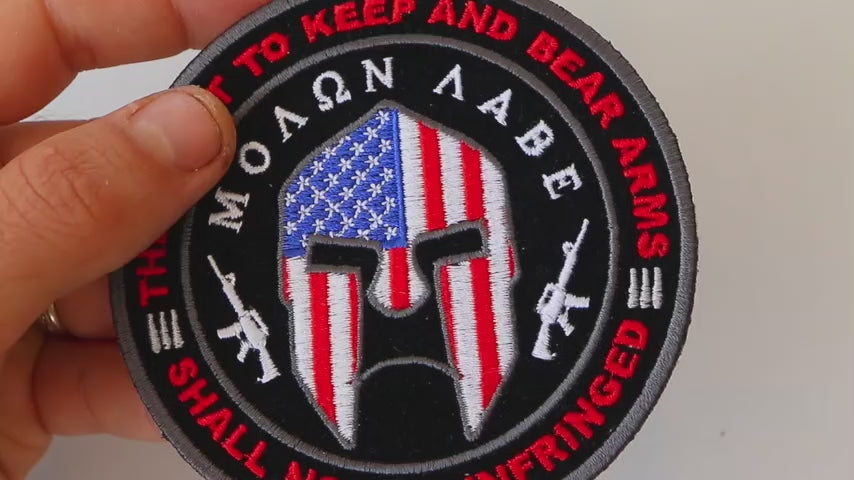 Molon Labe Spartan Helmet Embroidered Patch product video