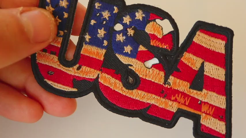 USA Vintage Flag Text Embroidered Patch product video
