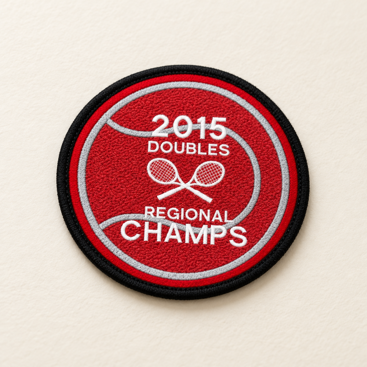 2015 Doubles Regional Champions Tennis Chenille Patch — generated illustrative three-quarter view