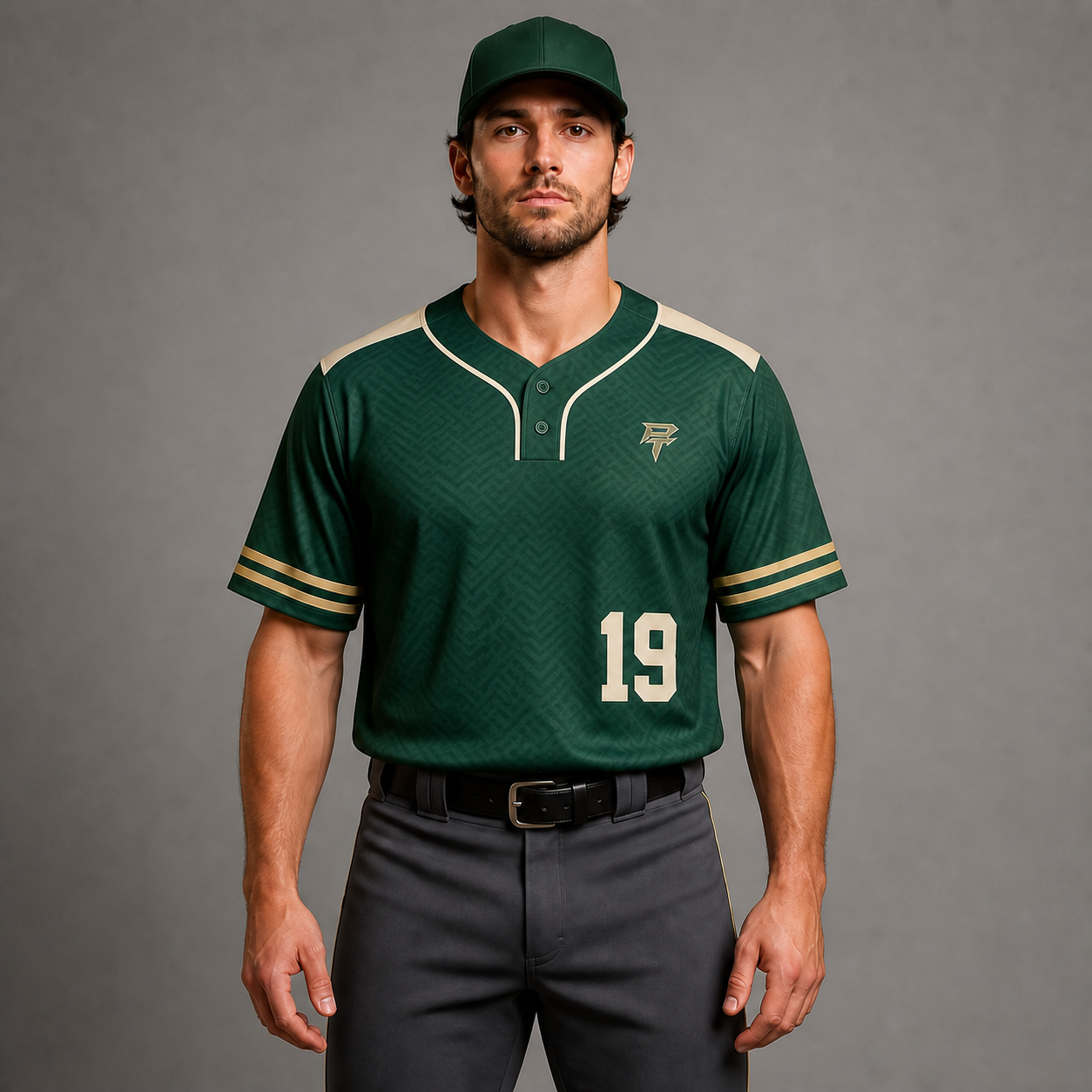 PT Short-Sleeve Two-Button Baseball Jersey front