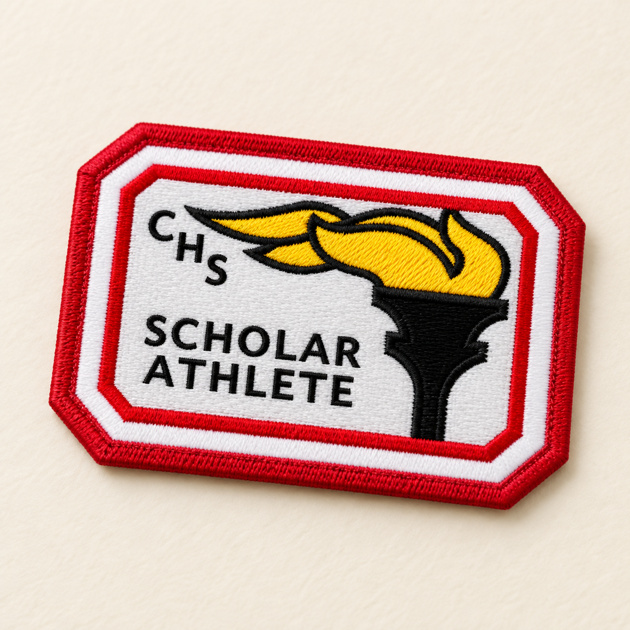 Academic Rectangle Embroidered Patch - Personalized for Schools and Universities  ( 4 x 3 Inches ) — generated illustrative three-quarter view