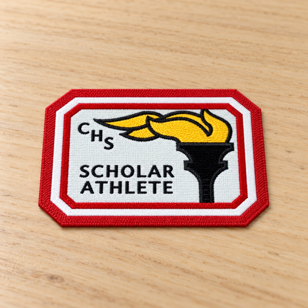Academic Rectangle Embroidered Patch - Personalized for Schools and Universities  ( 4 x 3 Inches ) — generated illustrative dimensional angle