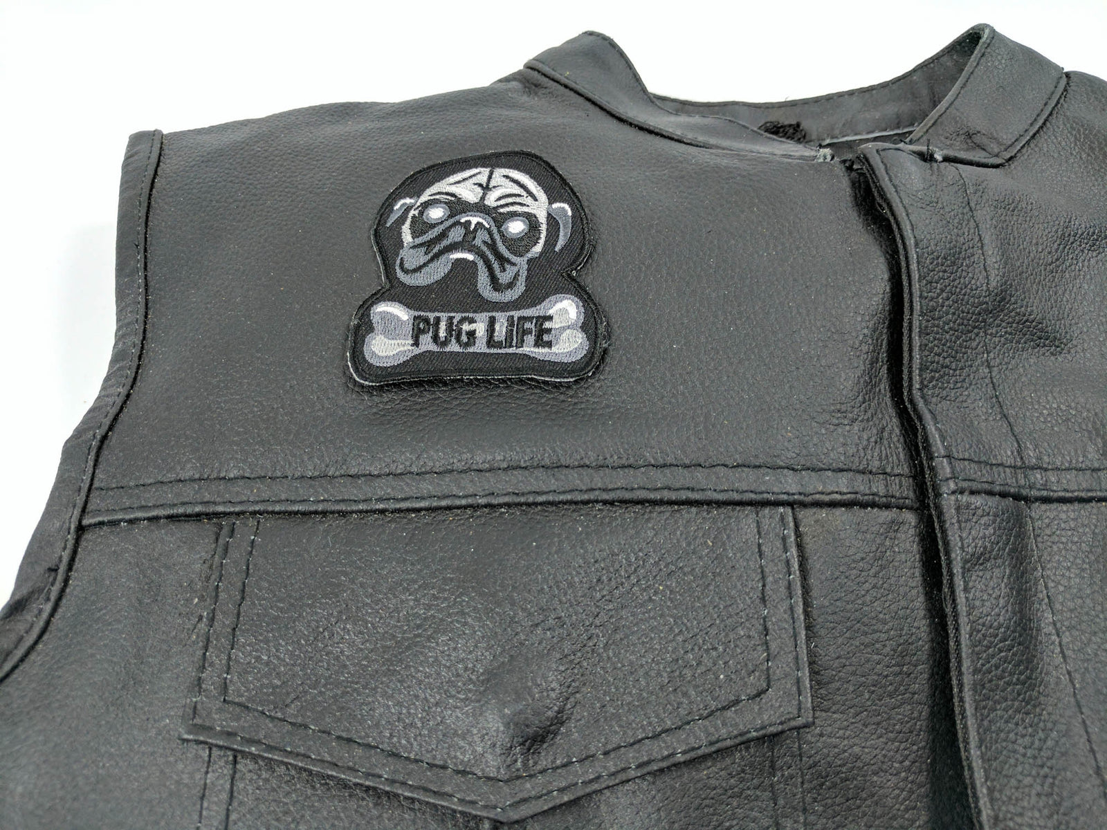 Pug Life Embroidered Patch reverse and construction view