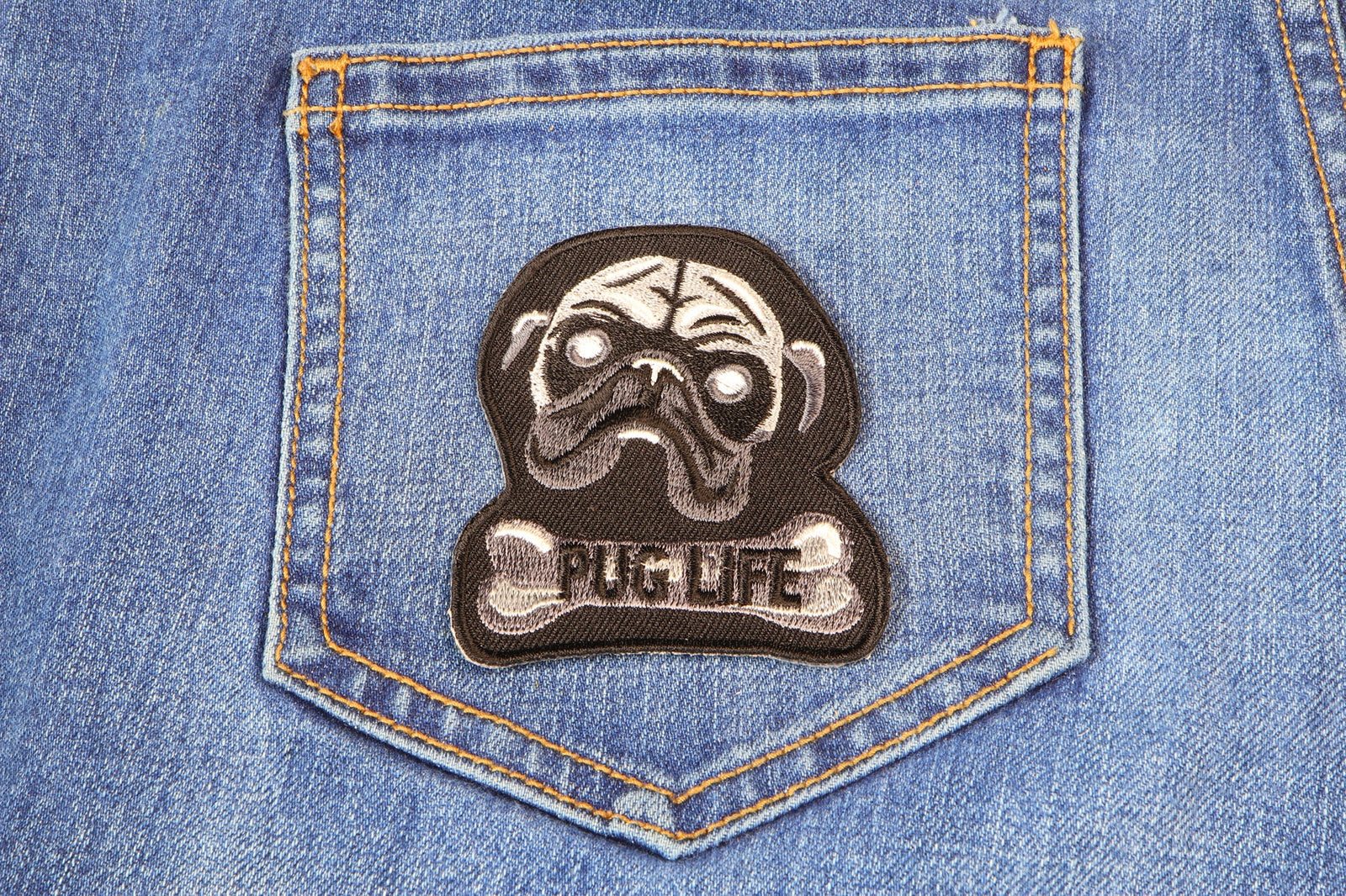 Pug Life Embroidered Patch shown for scale
