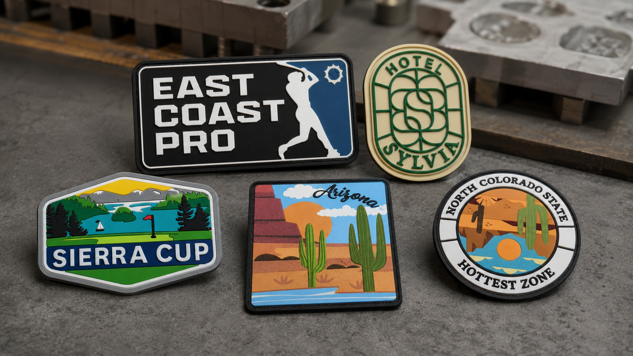 Real completed custom PVC patch assortment for bulk orders