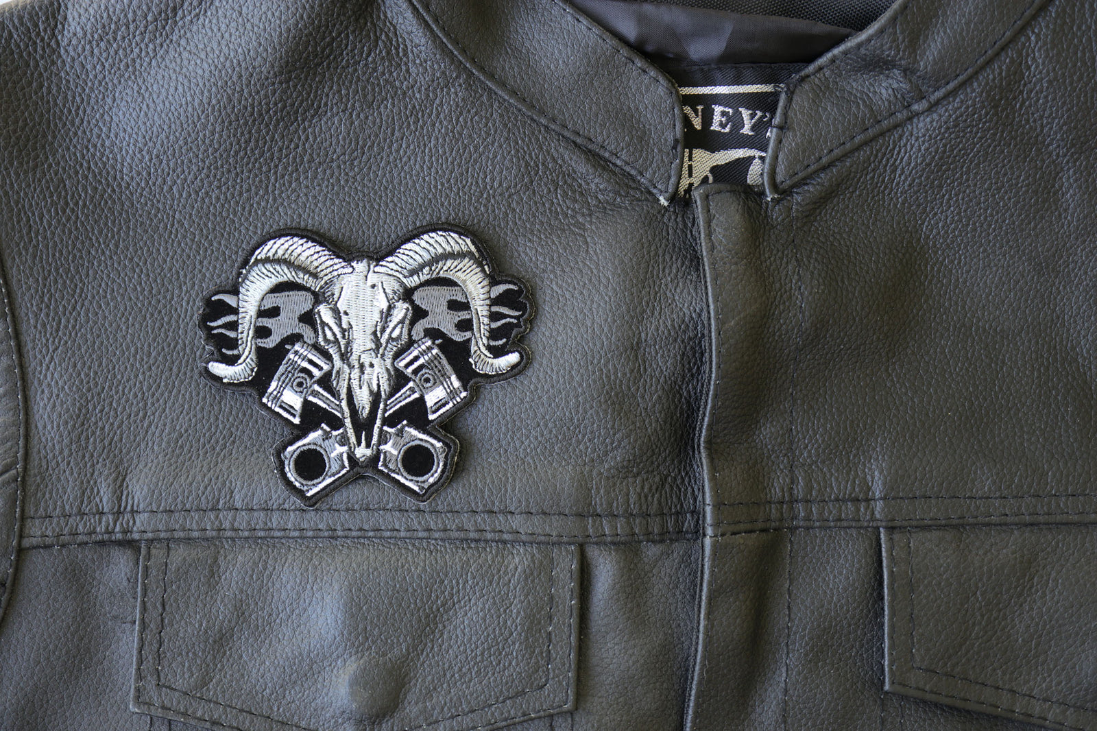 Ram with Pistons Embroidered Patch stitching detail