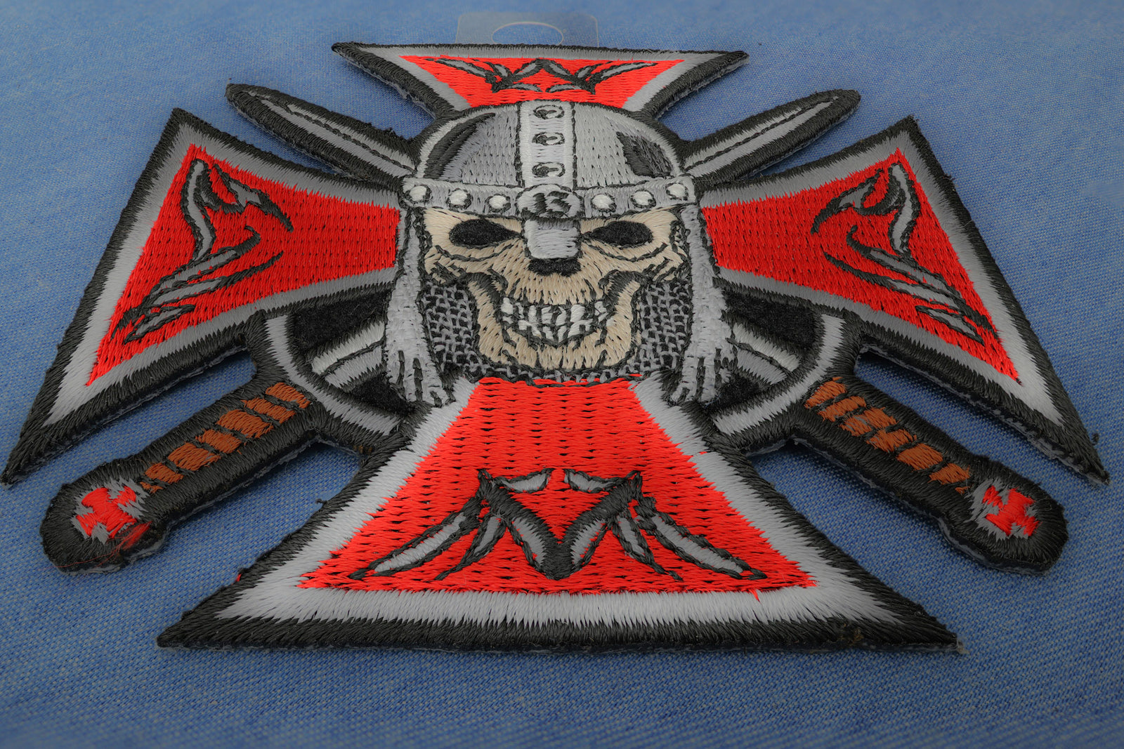 Red Maltese Cross Skull Embroidered Patch product image 4